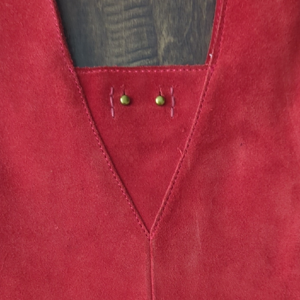 Anthropologie Red Suede with Leather Trim Details Slouchy Bag - Picture 5 of 12